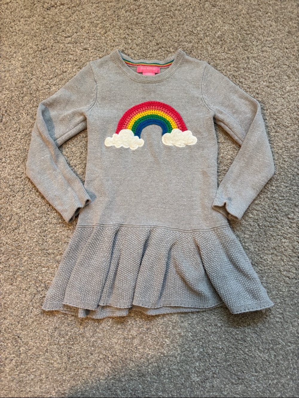 Isaac Mizrahi Gray Knit Sweater dress with Crocheted Rainbow